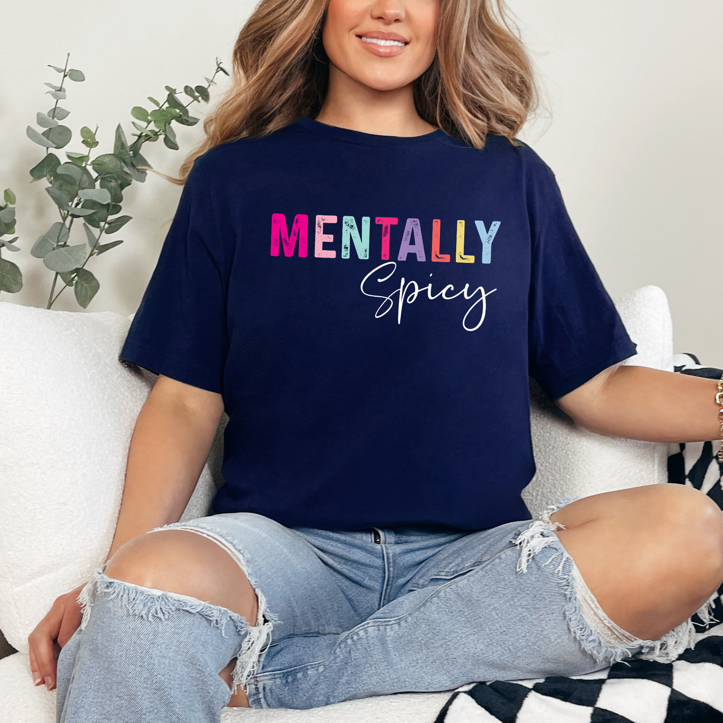 Wholesale Mentally Spicy Graphic Tee - Navy Tee