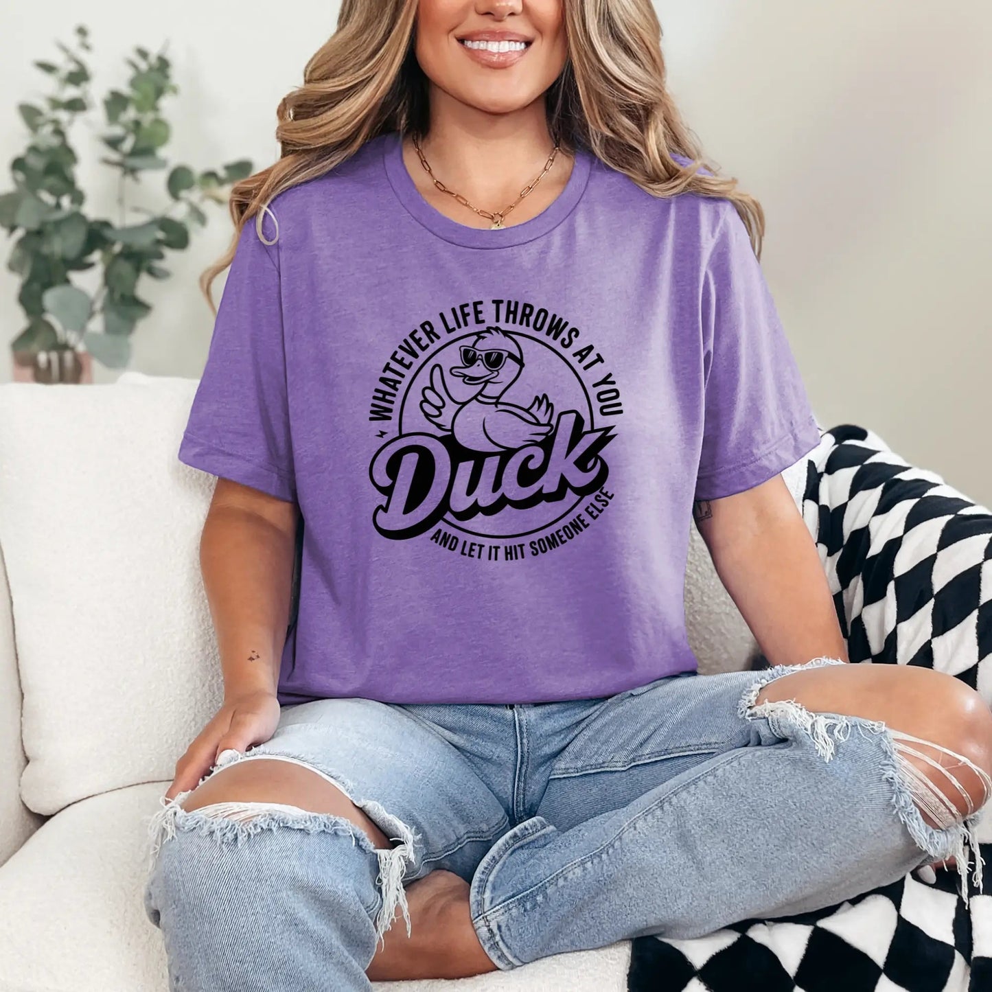 Wholesale Duck and Let it Hit Someone Else Graphic Tee - Heather Team Purple Tee