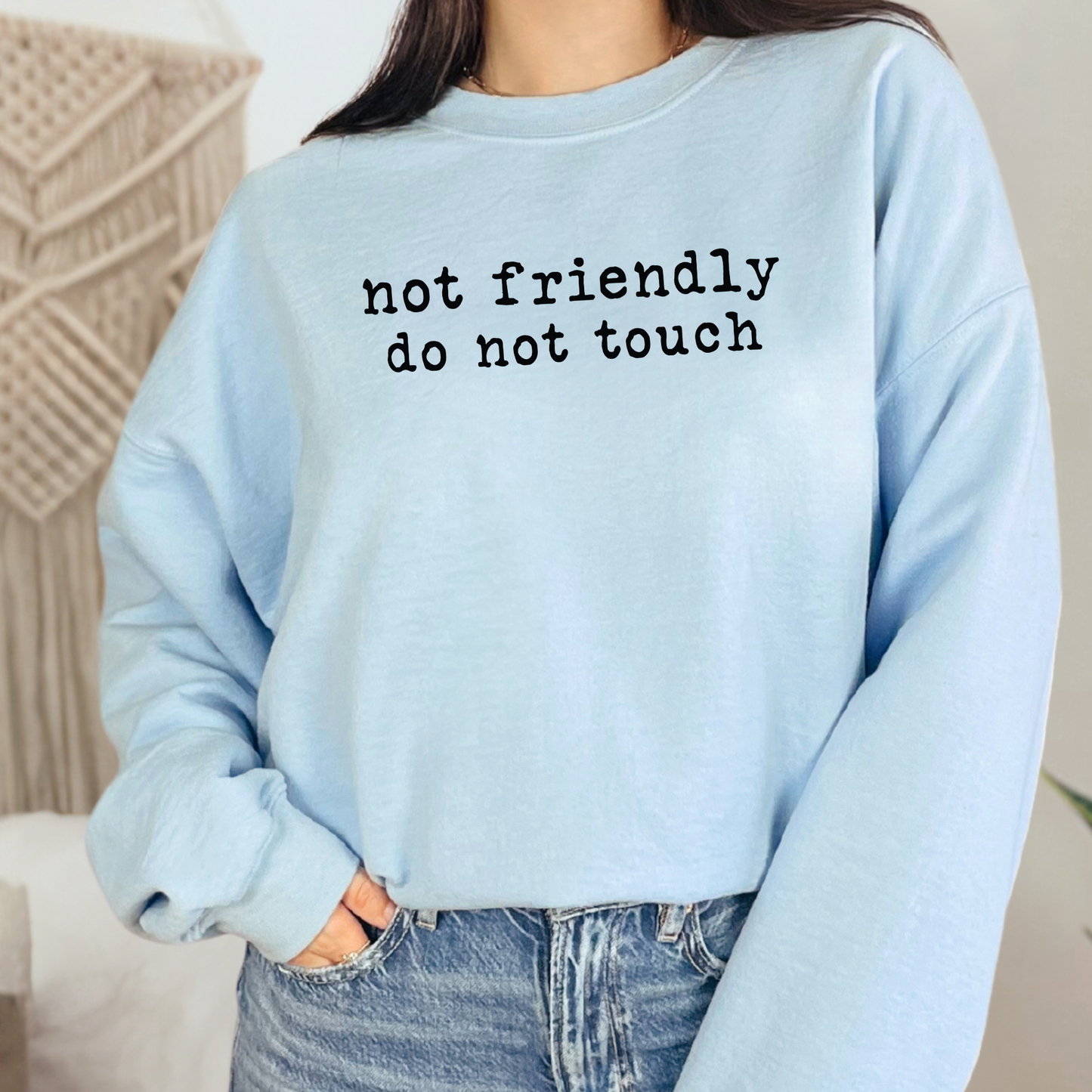 Wholesale Not Friendly Do Not Touch Sweatshirt - Light Blue Sweatshirt