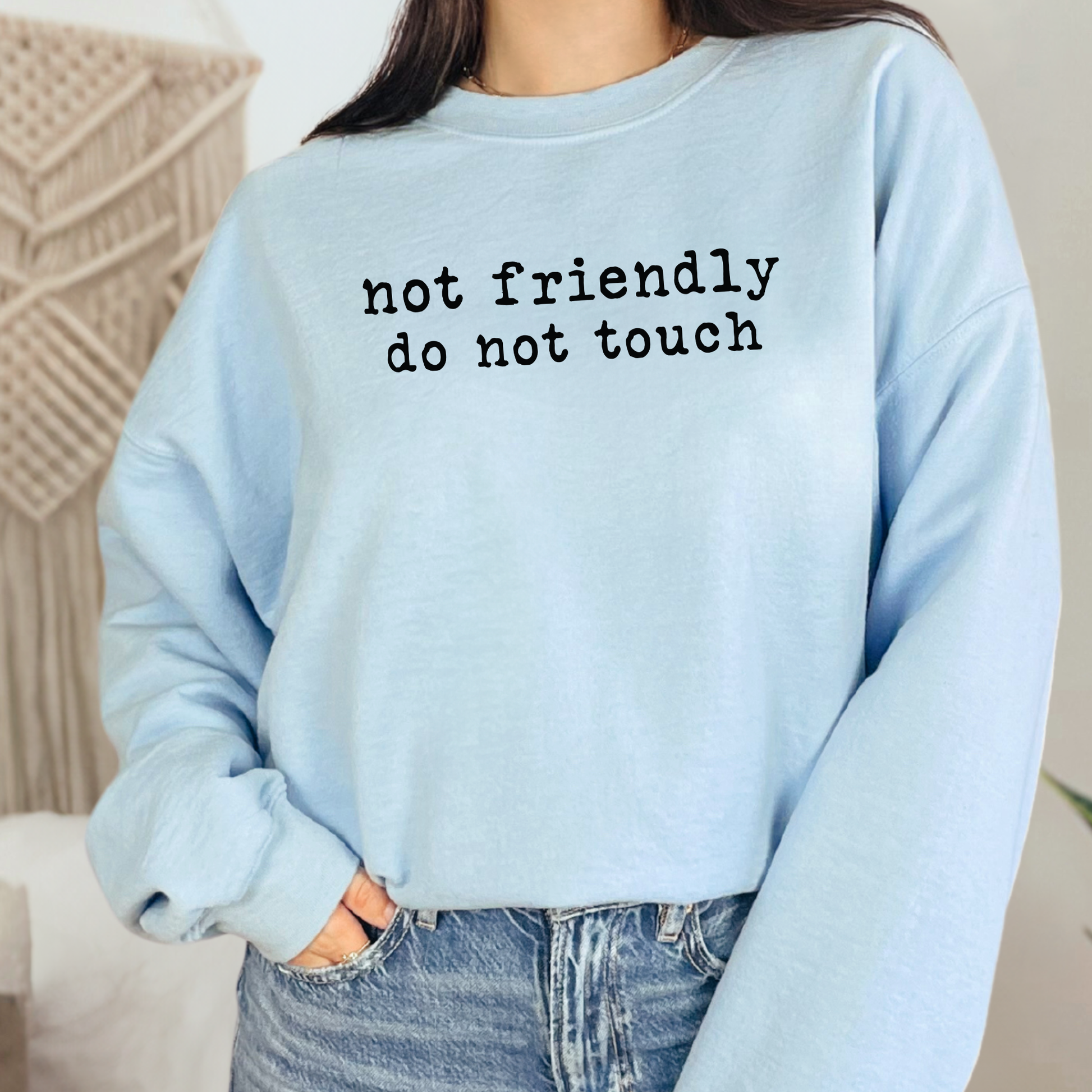 Wholesale Not Friendly Do Not Touch Sweatshirt - Light Blue Sweatshirt