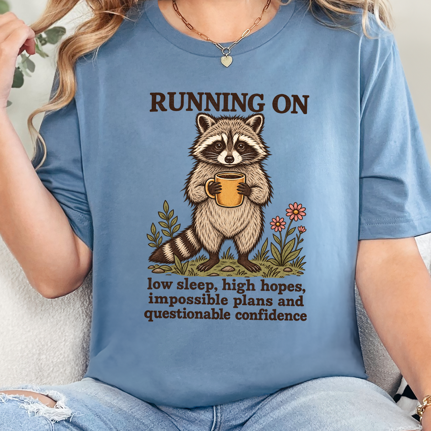 Wholesale Running on Low Sleep Graphic Tee - Steel Blue
