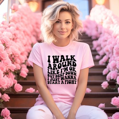 Wholesale Start a fight Graphic Tee - Pink Tee