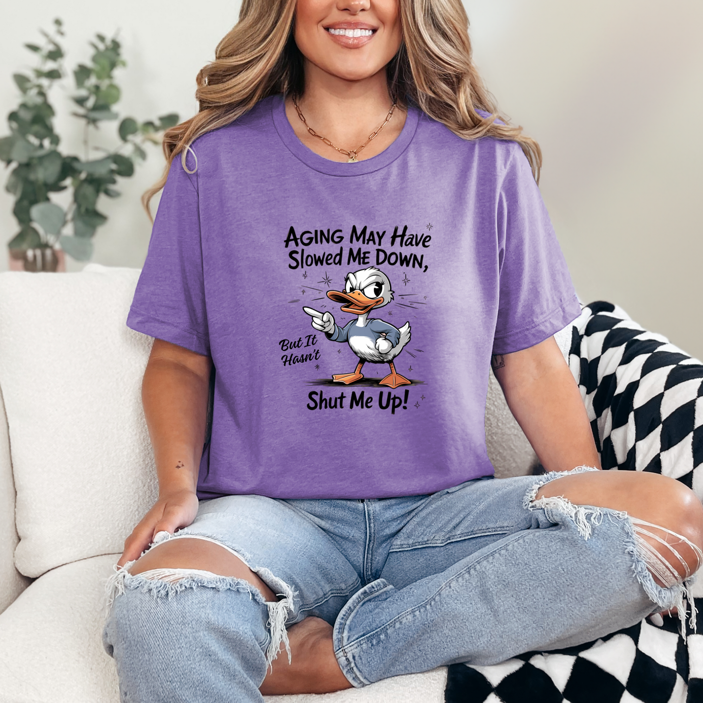 Wholesale Aging Slowed Me Down Graphic Tee - Heather Team Purple Tee