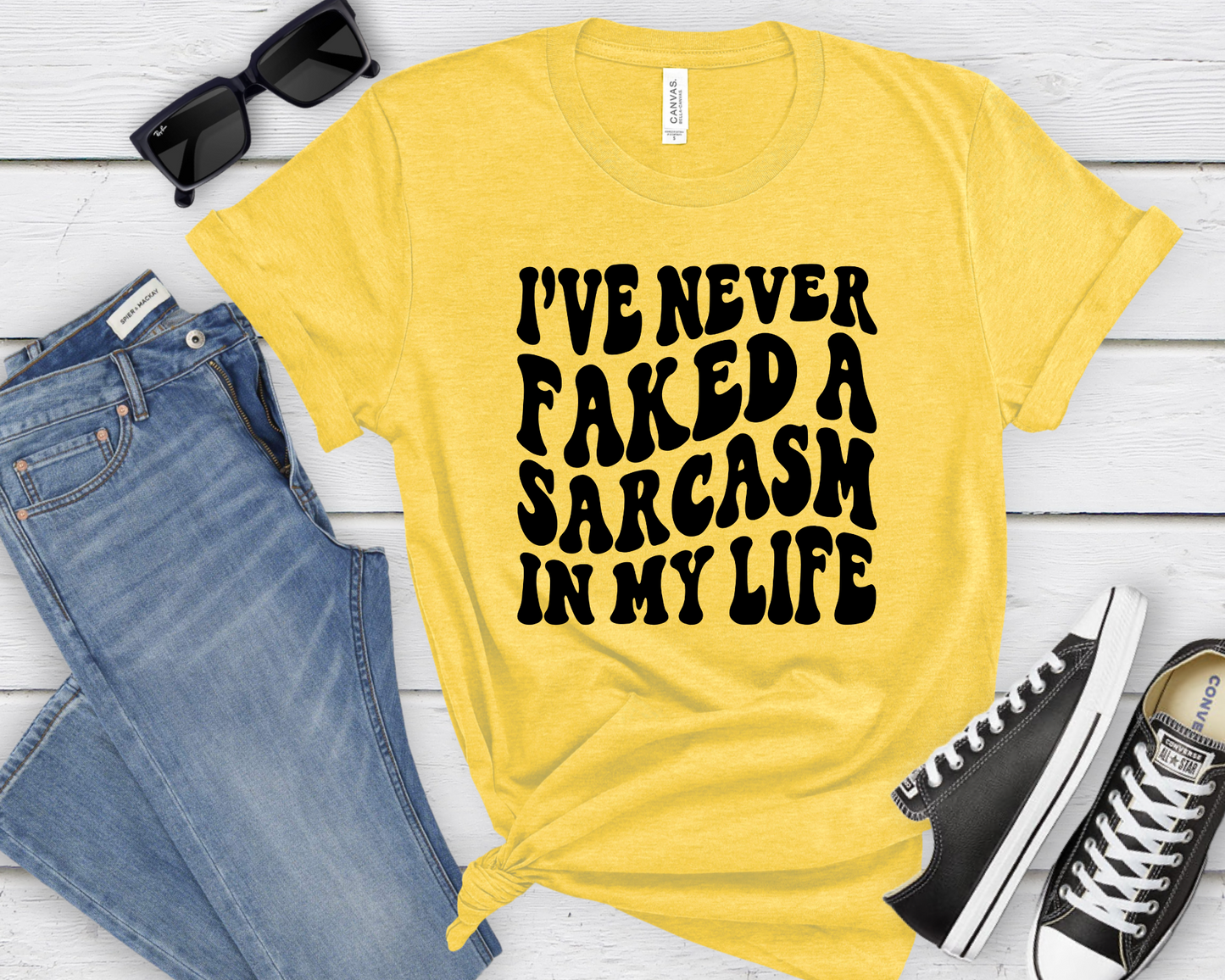 Wholesale Faked a Sarcasm Graphic Tee - Heather Yellow Tee
