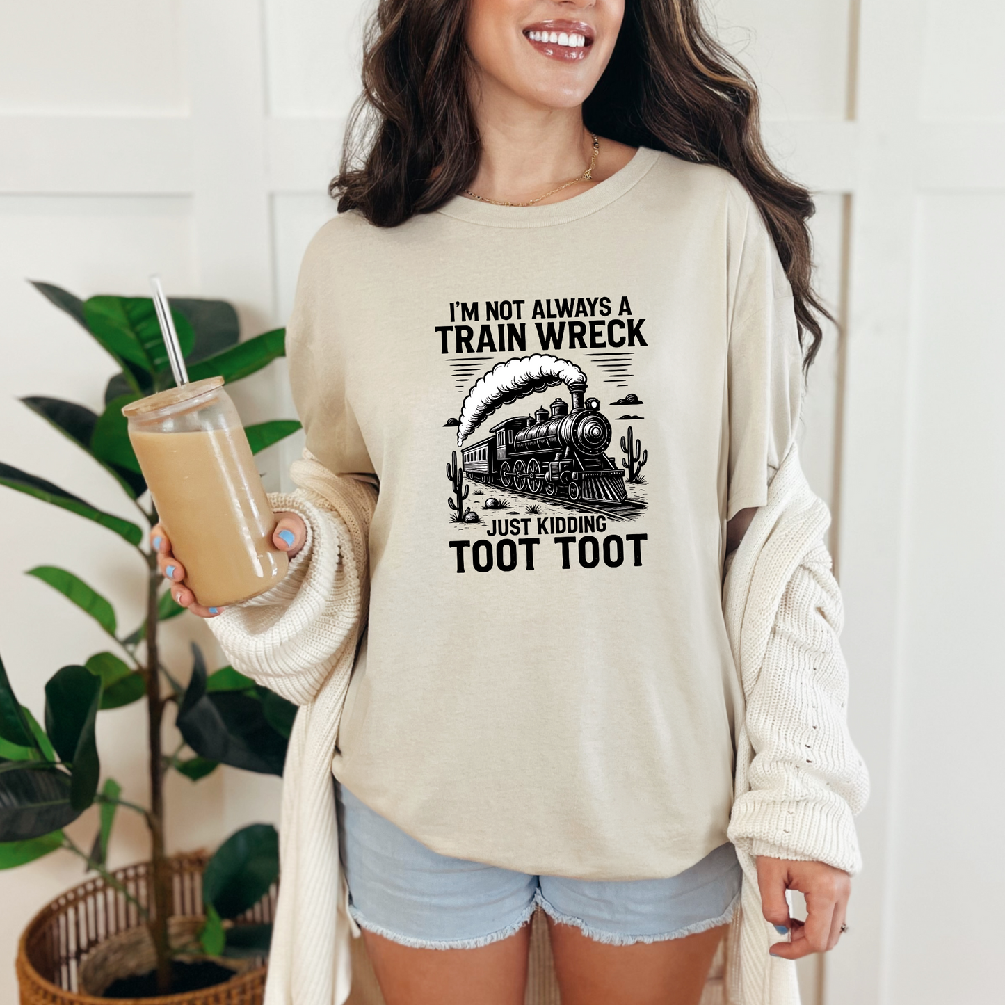 Wholesale Train Wreck Black Graphic Tee - Natural Tee