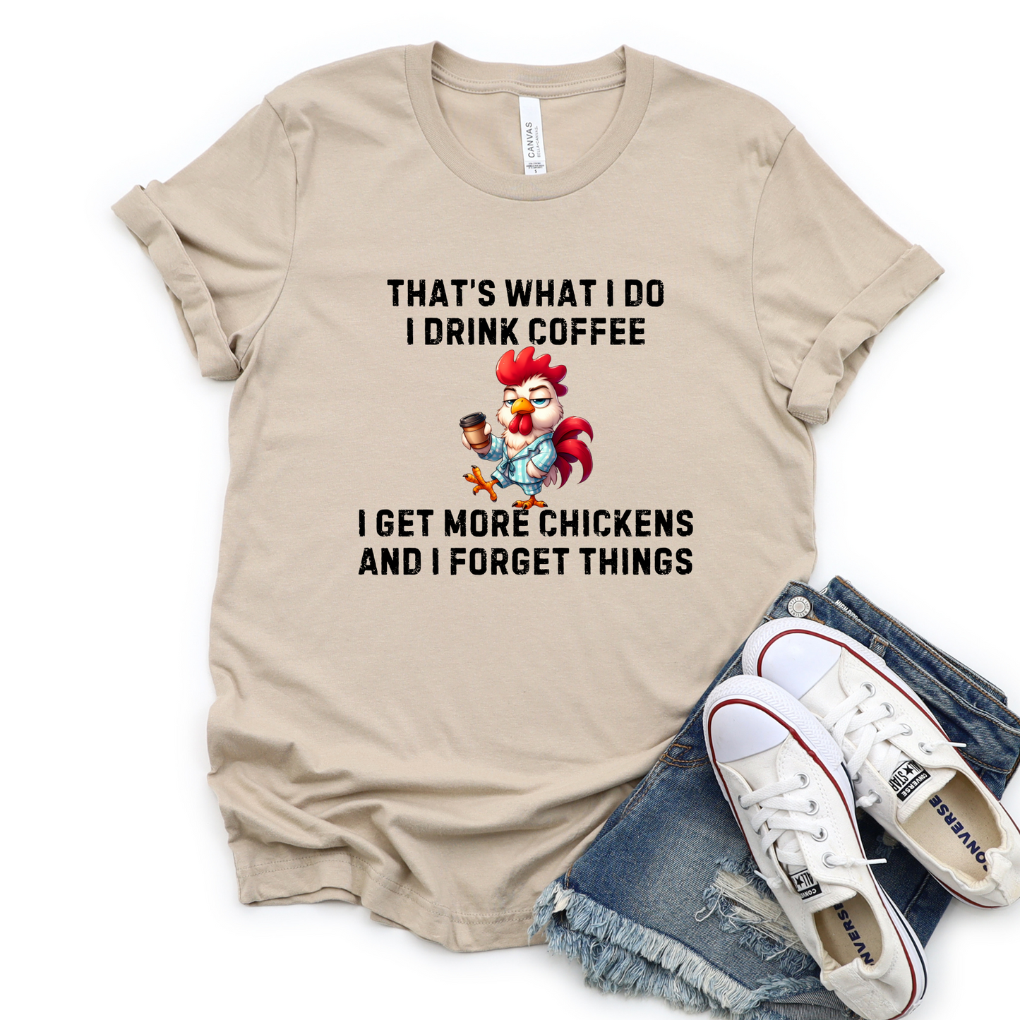Wholesale Coffee & Chickens Graphic Tee - Grey Tee