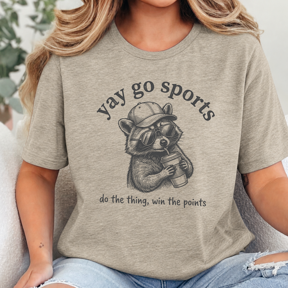 Wholesale Yay Go Sports Raccoon Graphic Tee - Heather Tan