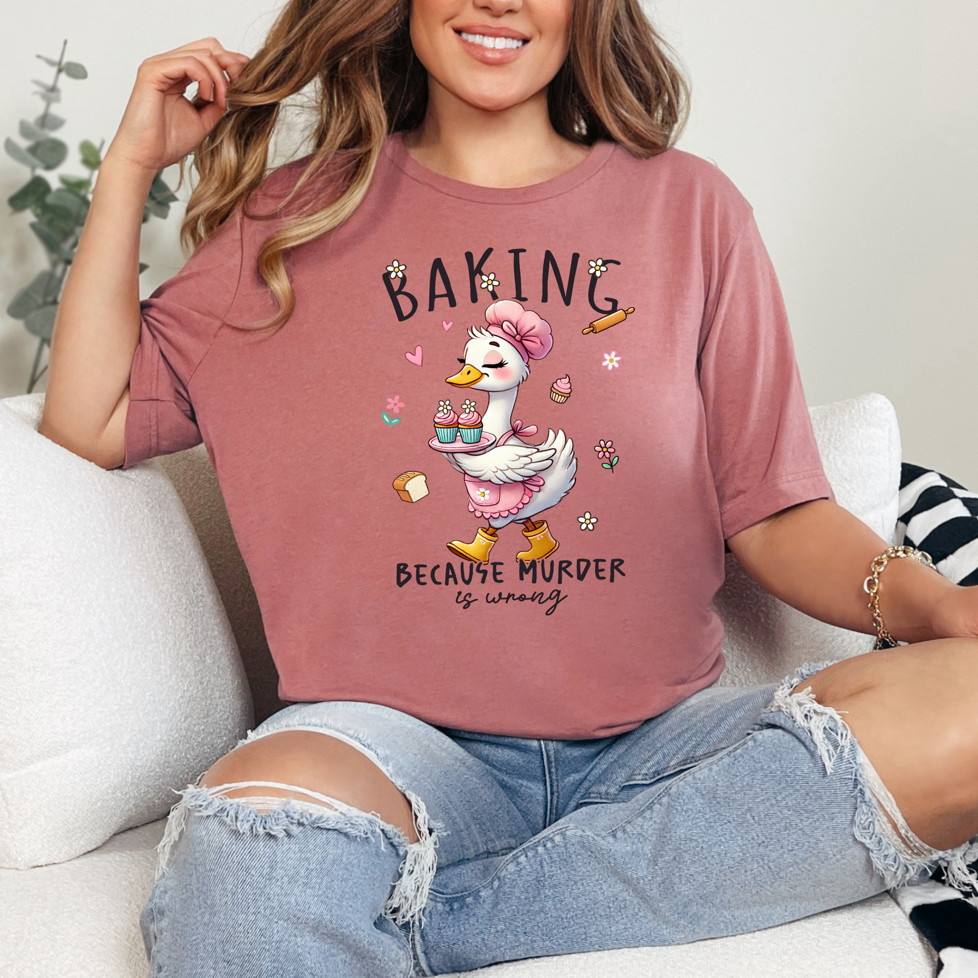 Wholesale Baking Because Murder Is Wrong Graphic Tee - Mauve Tee