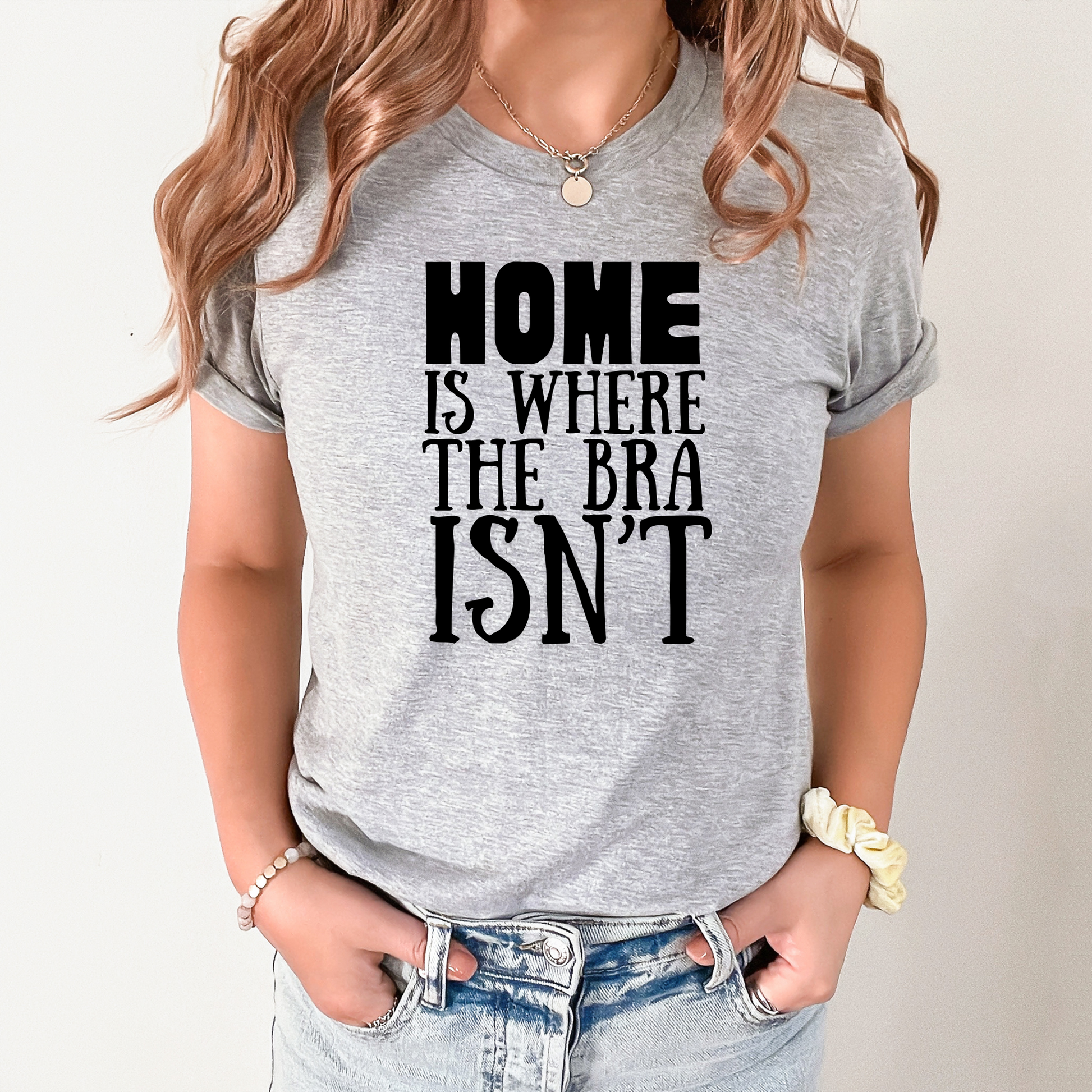 Wholesale Home is where the bra isn't Graphic Tee - Grey Tee
