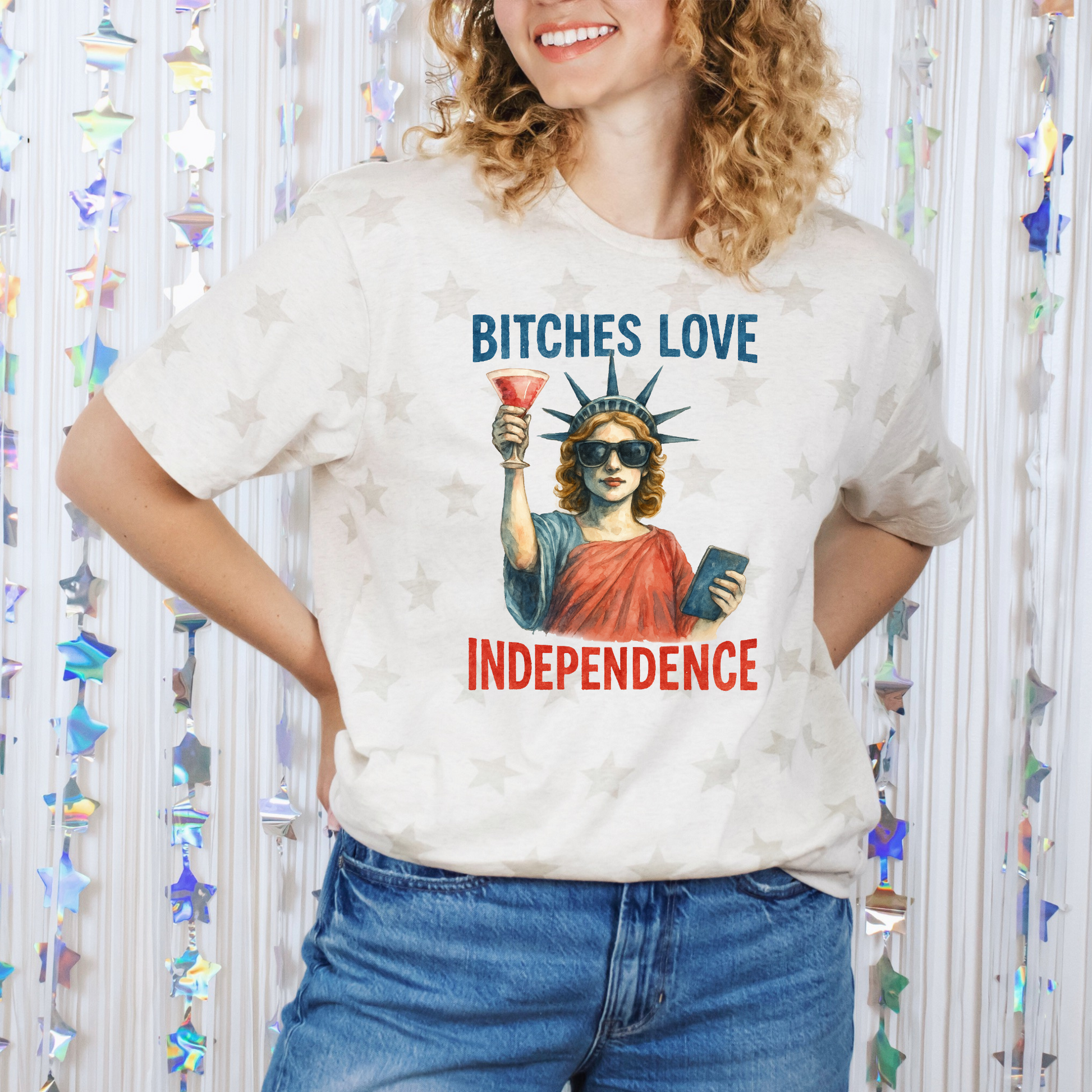 Wholesale Bitches Love Independence Graphic Tee - Natural Star Tee