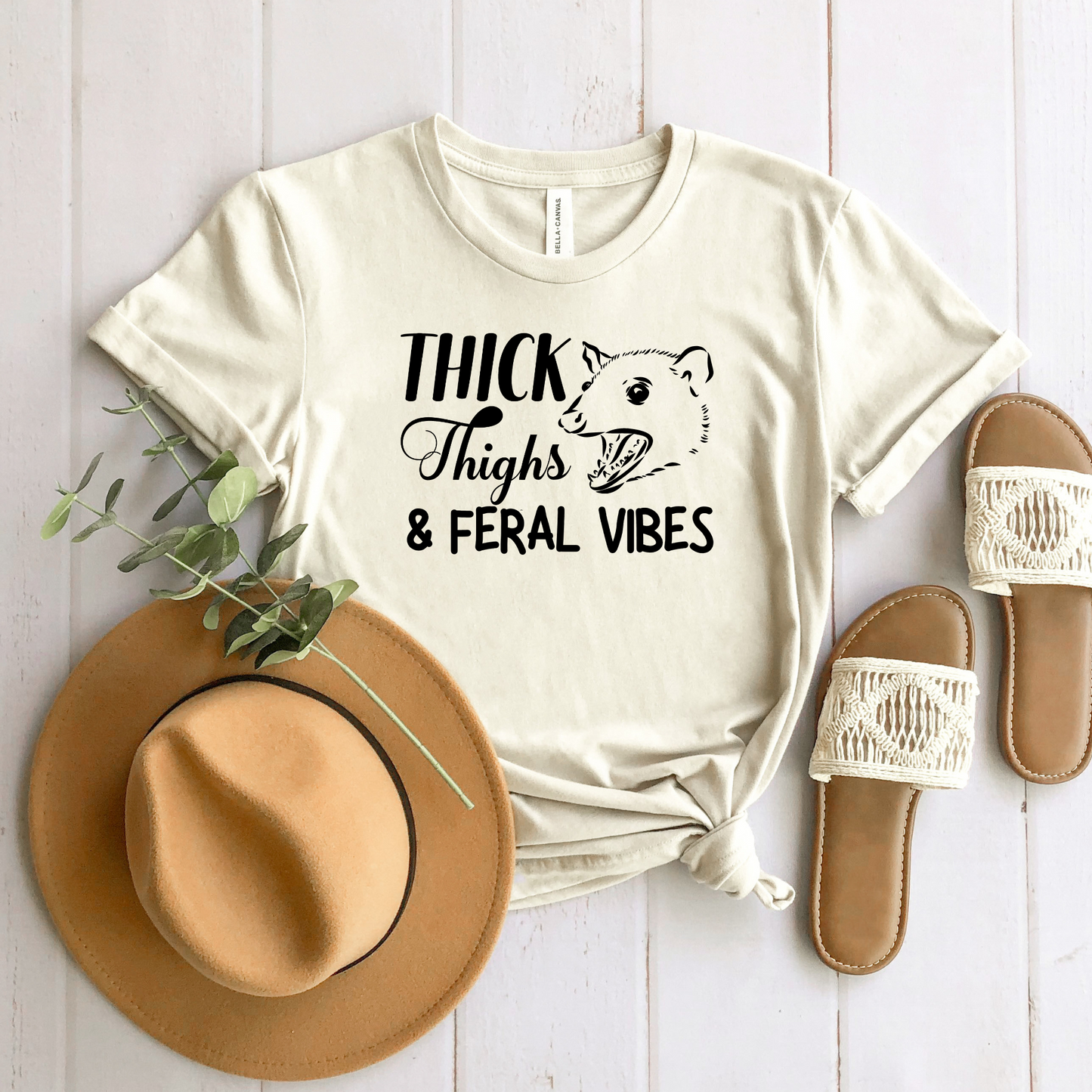 Wholesale Thick Thighs Feral Vibes Graphic Tee - Grey Tee