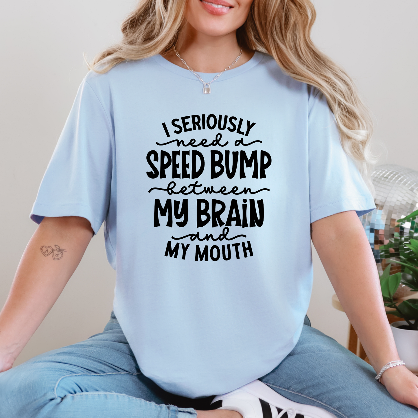 Wholesale Need a Bump Words Graphic Tee - Baby Blue Tee
