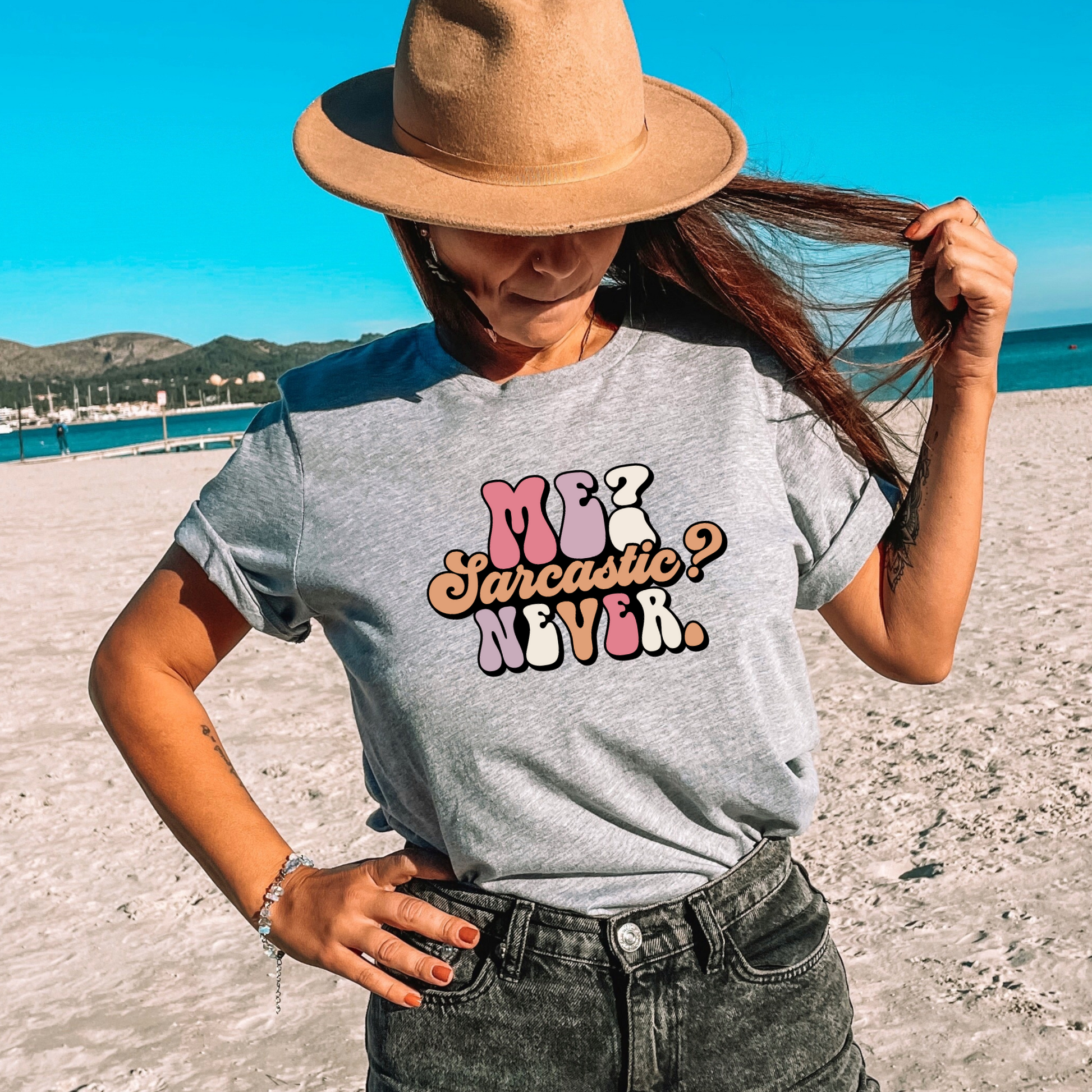Wholesale Me Sarcastic? Never Graphic Tee - Heather Grey Tee