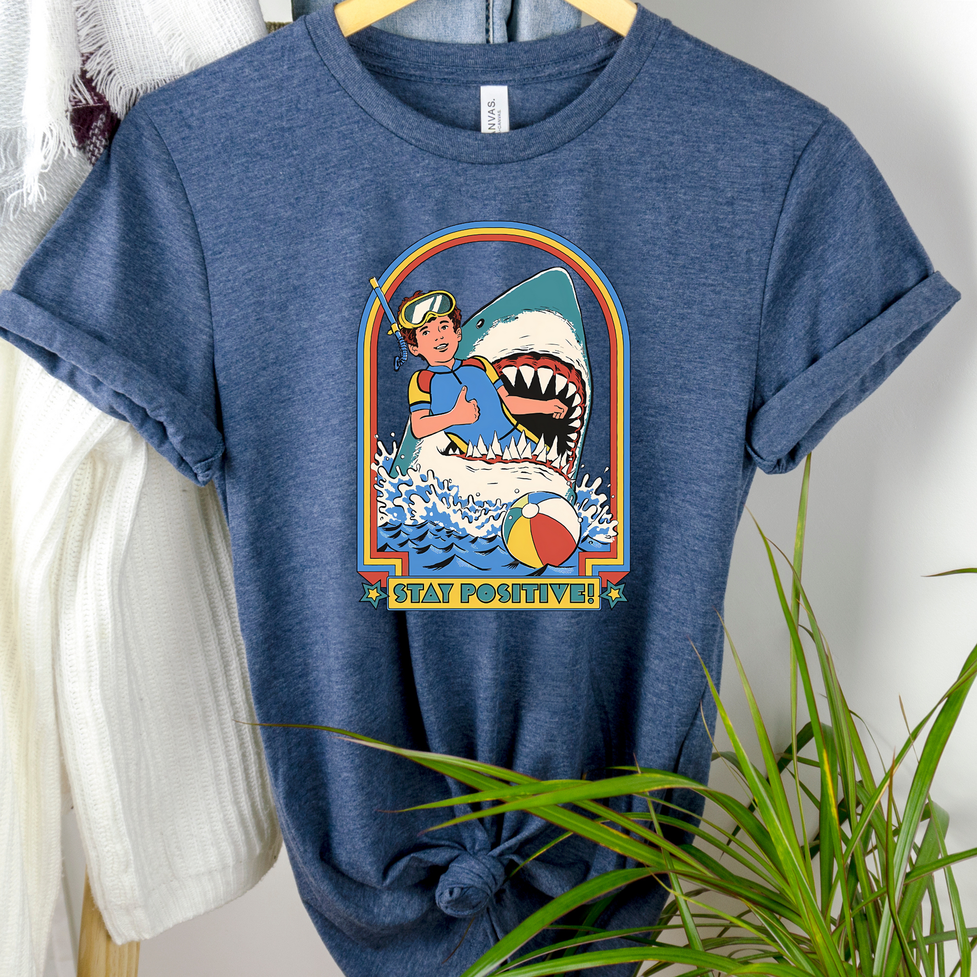 Wholesale Stay Positive Graphic Tee - Heather Navy Tee