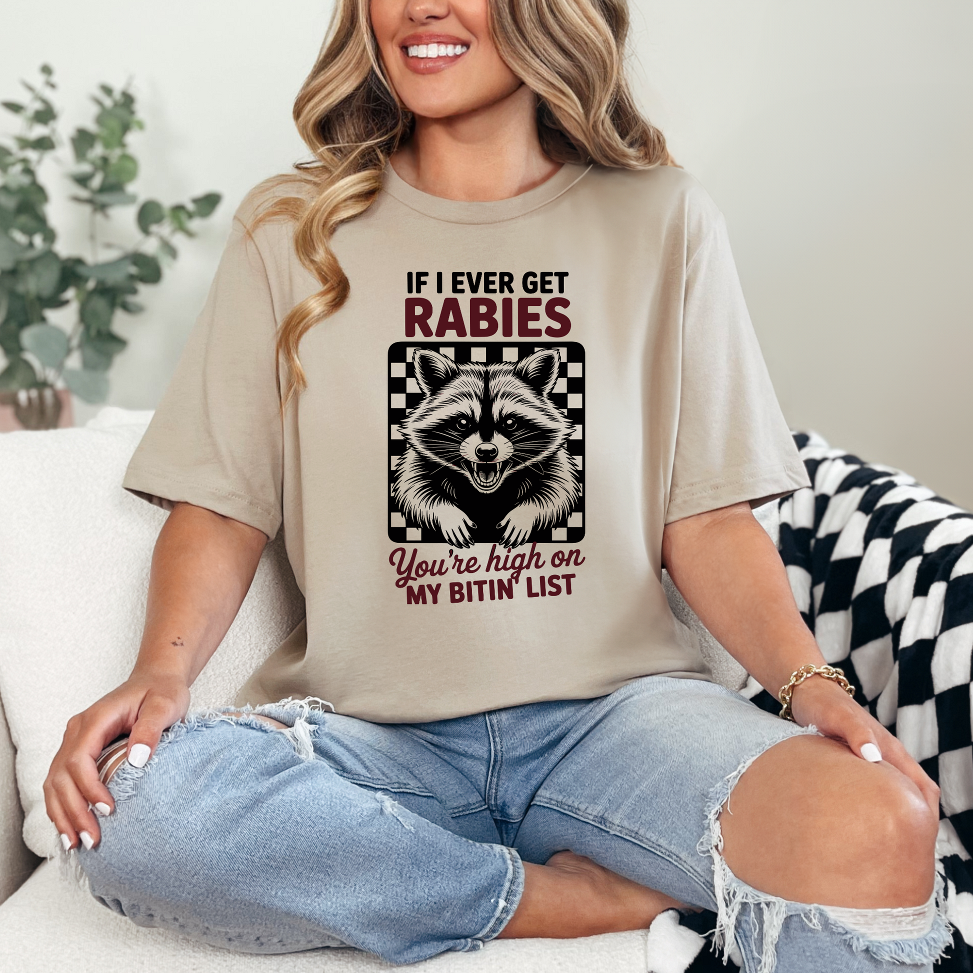 Wholesale Raccoon Rabies Graphic Tee - Tan Tee