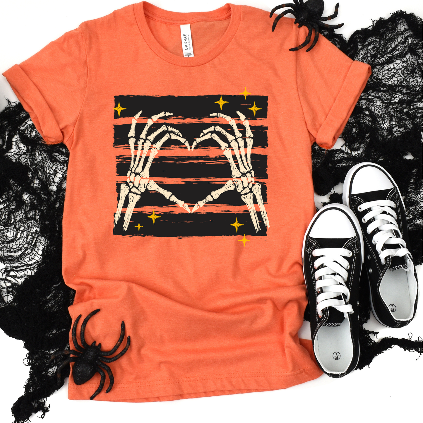 Wholesale Halloween Skeleton Hands Graphic Tee - Heather Orange