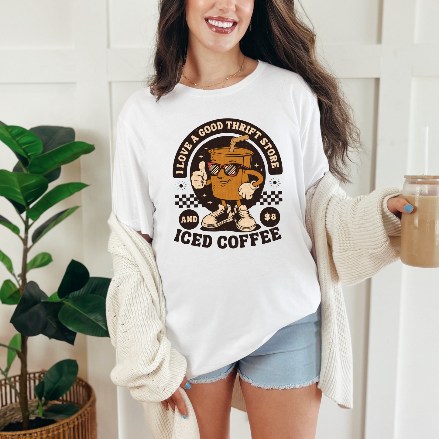Wholesale Thrift store and iced coffee Graphic Tee - White Tee
