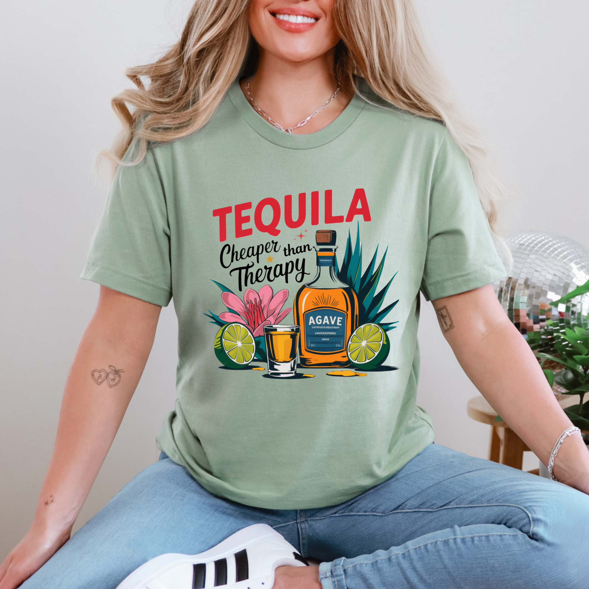 Wholesale Tequila cheaper than therapy Graphic Tee - Sage Tee