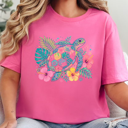 Wholesale Floral Sea Turtle Graphic Tee - Charity Pink Tee