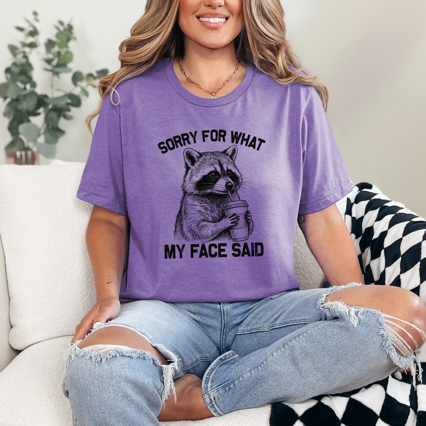 Wholesale Sorry for what my Face Said Graphic Tee - Heather Team Purple Tee