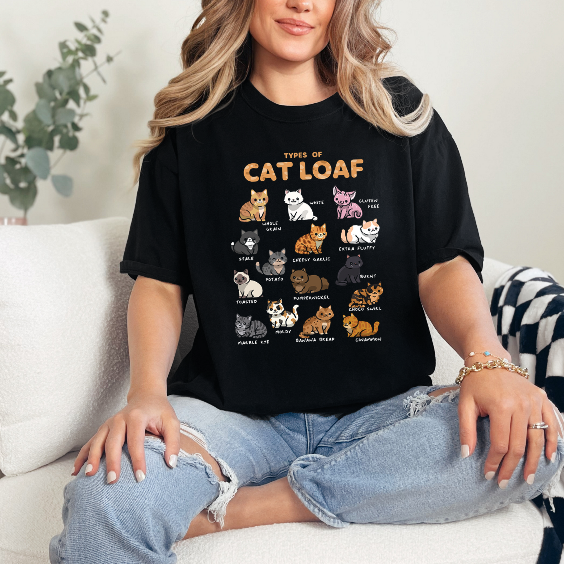 Wholesale Types of Cat Loaf Graphic Tee - Black Tee