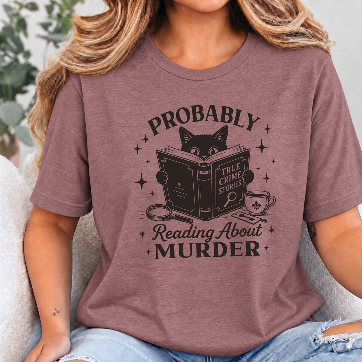 Wholesale Reading About Murder Graphic Tee - Heather Mauve