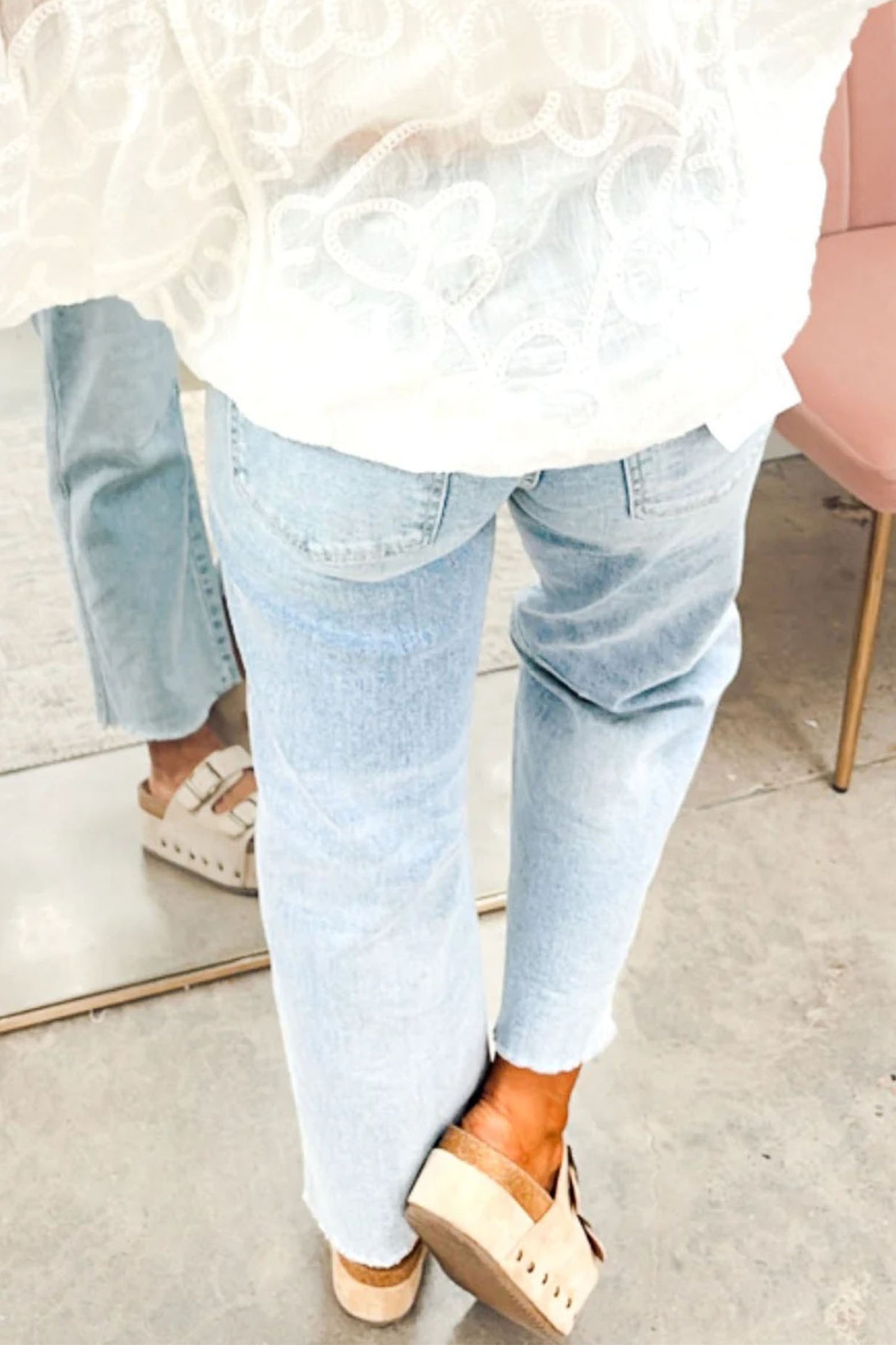 Beau Blue Sequin Detail Patched Rugby Pattern Raw Hem Shift Jeans