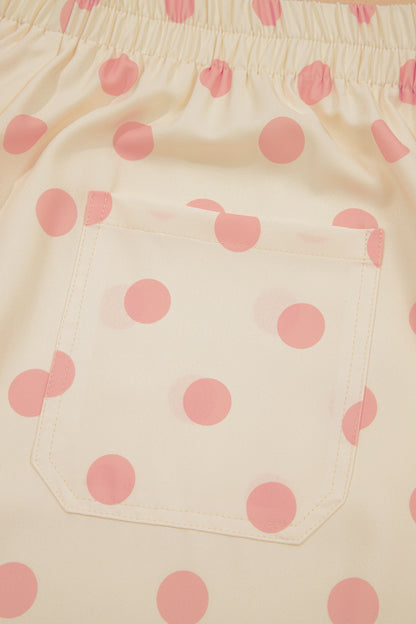 White Polka Dot Print Patched Pocket Mid-rise Straight Leg Pants