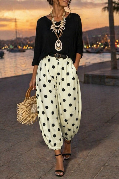 Black Polka Dot Ankle Length Harem Pants