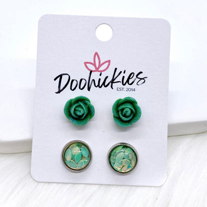 10mm Tiny Glitter Roses & Petal Duos -Earrings
