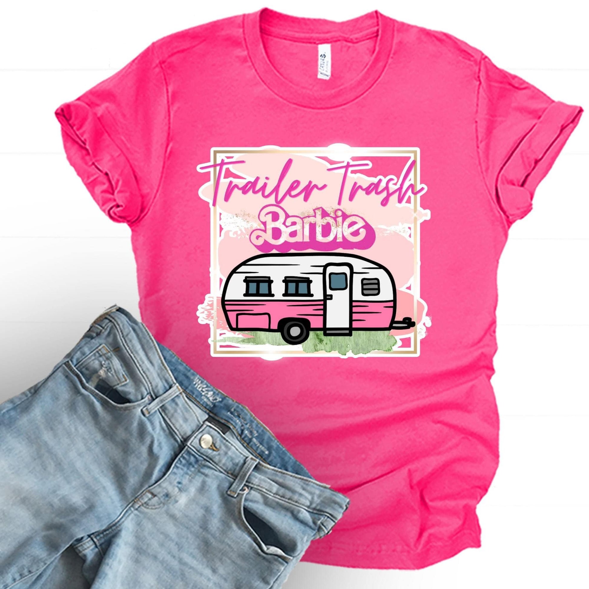 Wholesale Trailer Trash Barbie Graphic Tee - Fuchsia