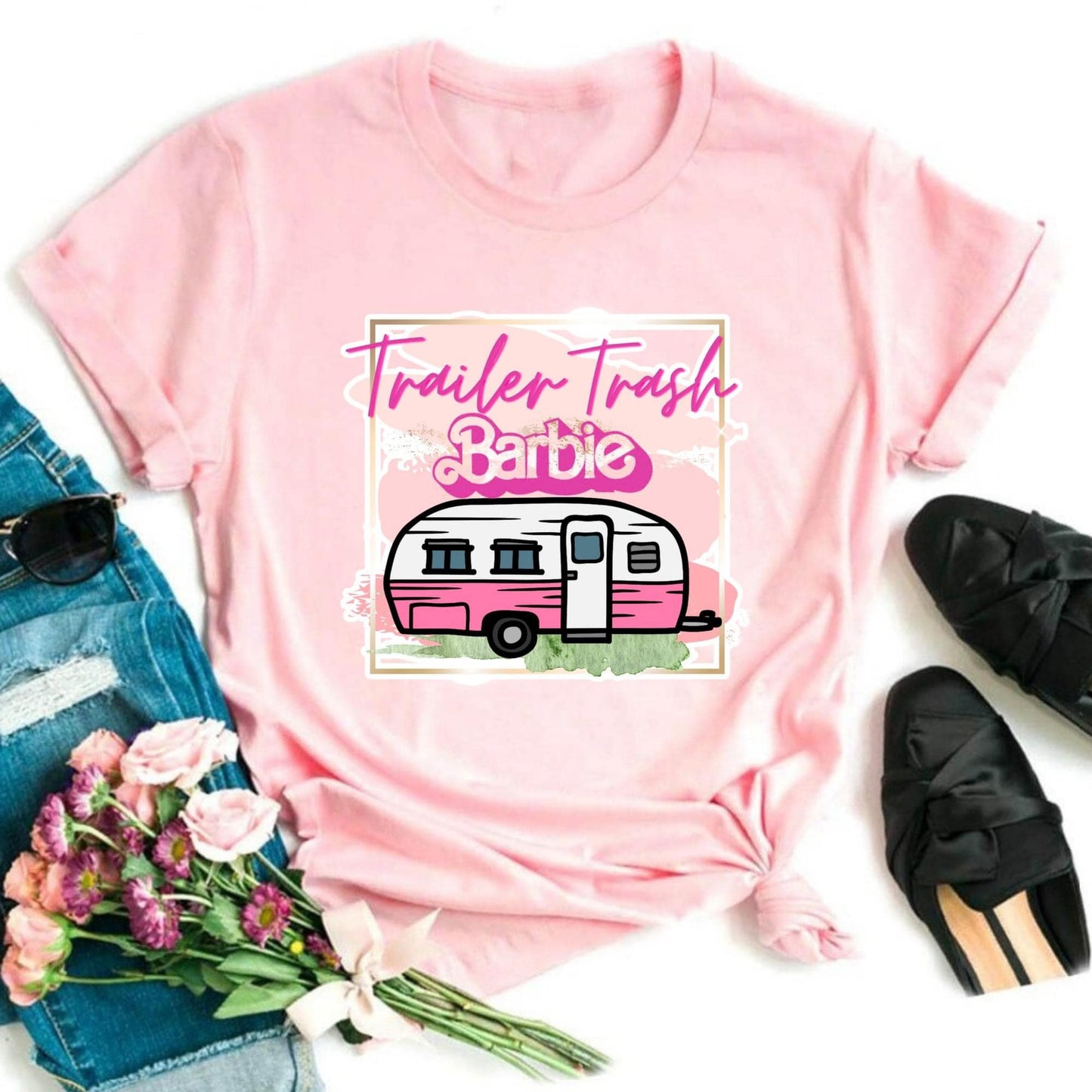 Wholesale Trailer Trash Barbie Graphic Tee - Pink