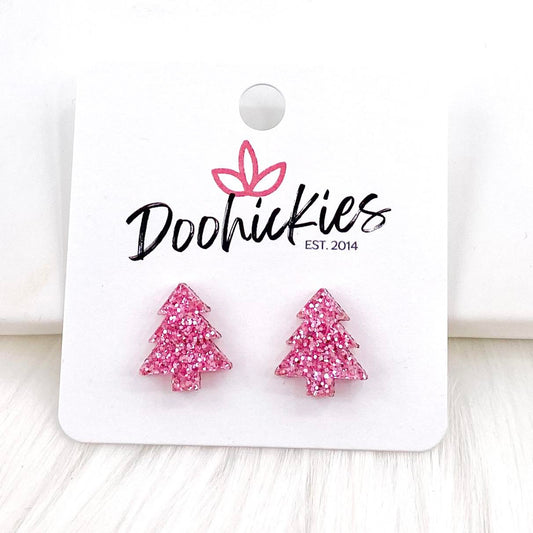 15mm Pinky Trees Studs - Christmas Earrings