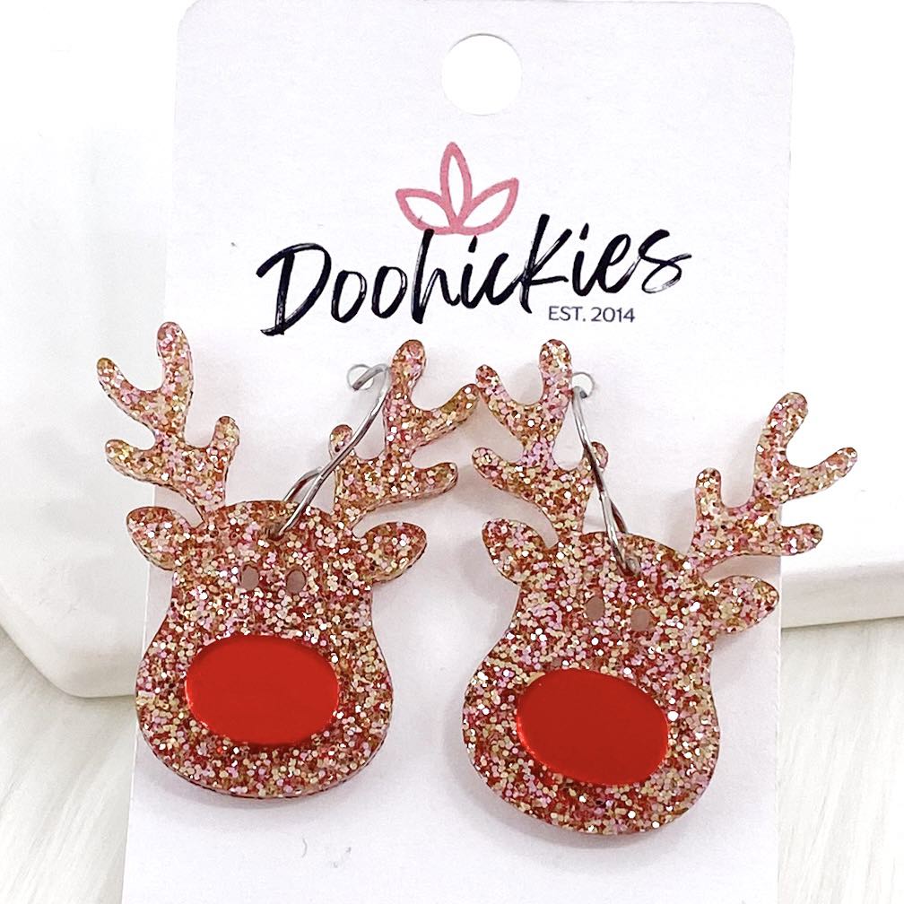 1.5" Rudolph Reindeer Dangles - Christmas Acrylic Earrings