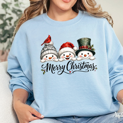 Wholesale Christmas Snowman Trio Graphic Sweatshirt - Light Blue