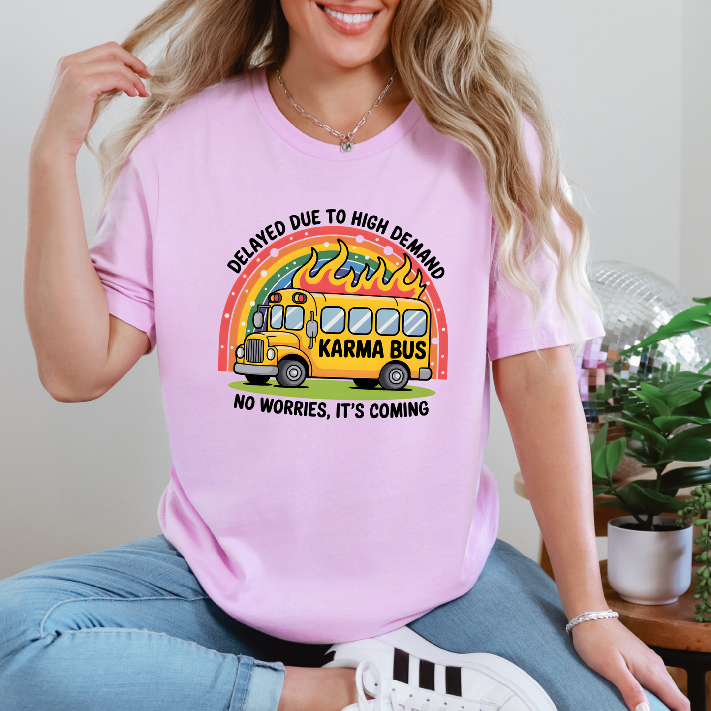 Wholesale Karma Bus Graphic Tee - Lilac Tee