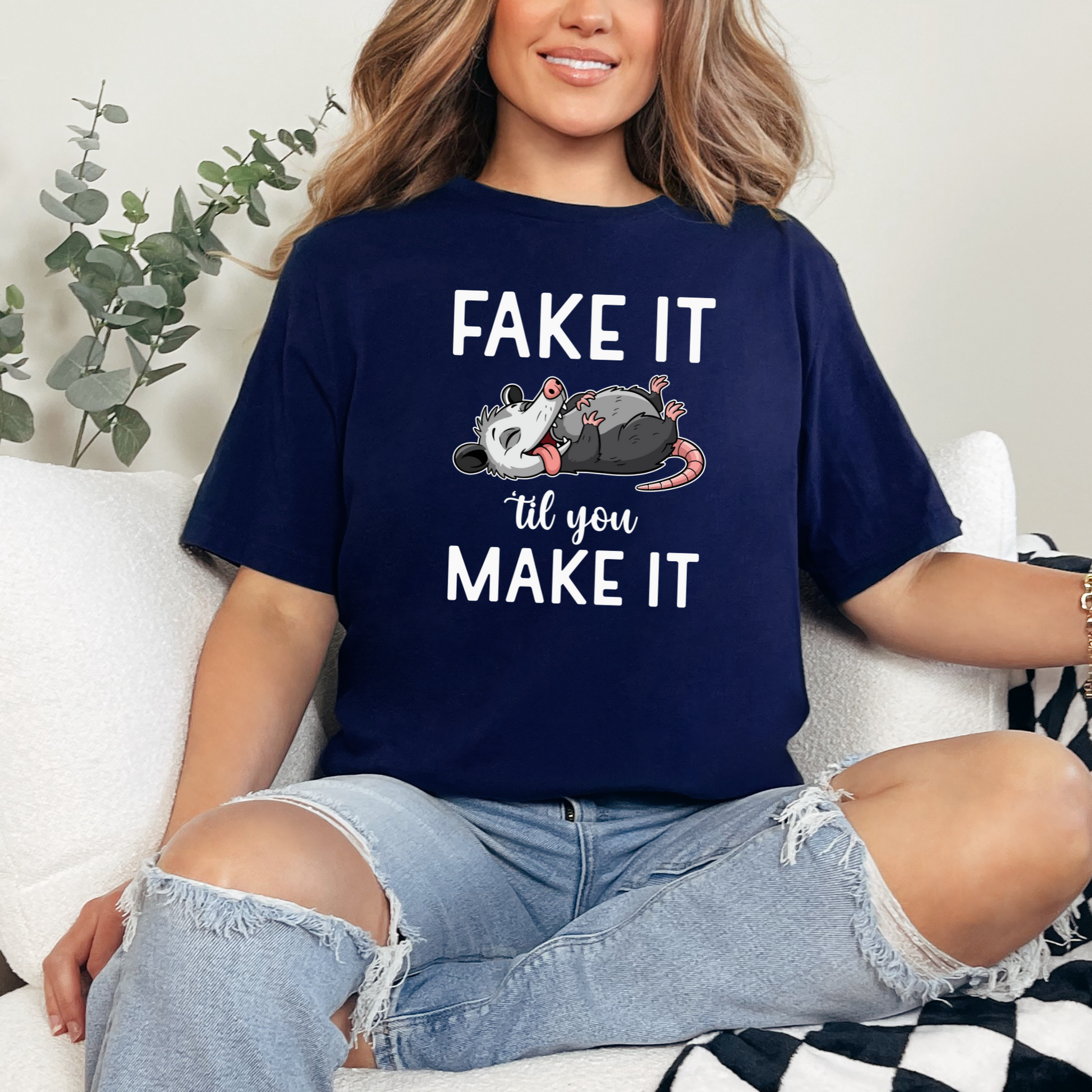 Wholesale Fake It Til You Make It Graphic Tee - Navy Tee