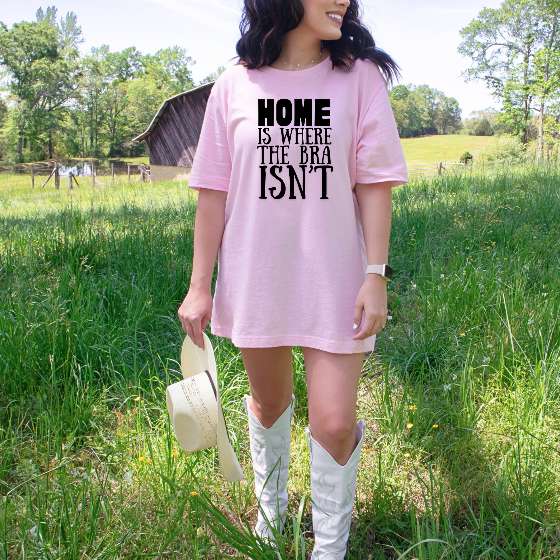 Wholesale Home is where the bra isn't Graphic Tee - Pink Tee