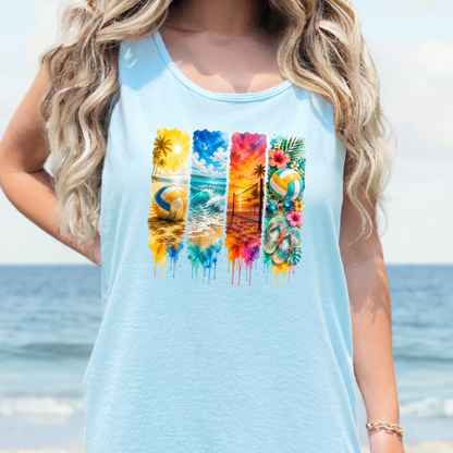 Wholesale Watercolor Summer Beach Graphic Tank Top - CC Chambray