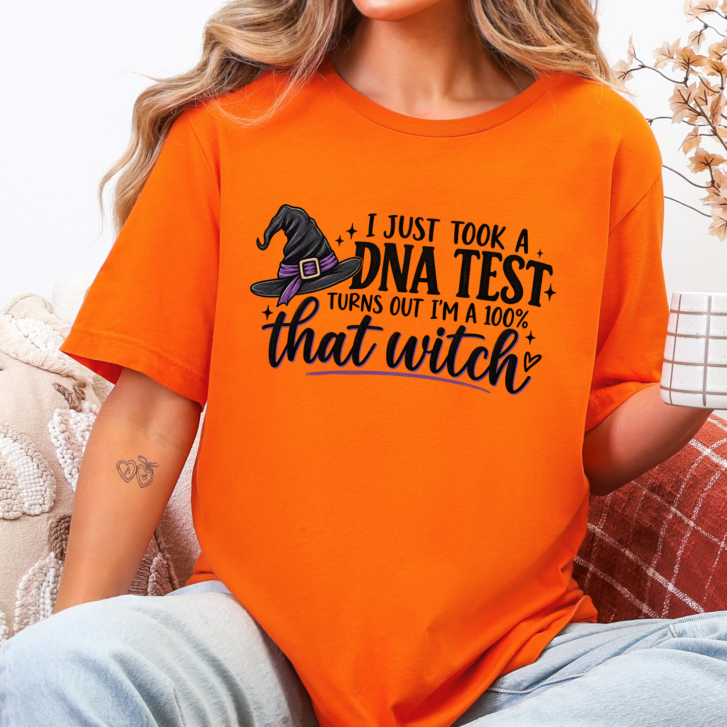 Wholesale DNA Test 100% Witch Graphic Tee - Orange