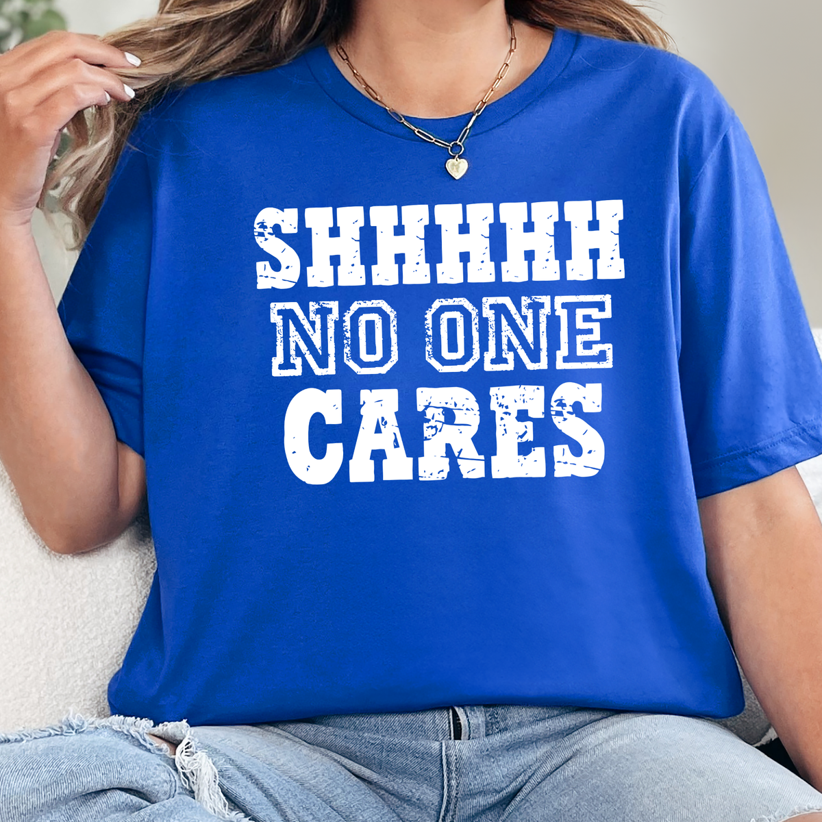 Wholesale Shh No One Cares Graphic Tee - True Royal