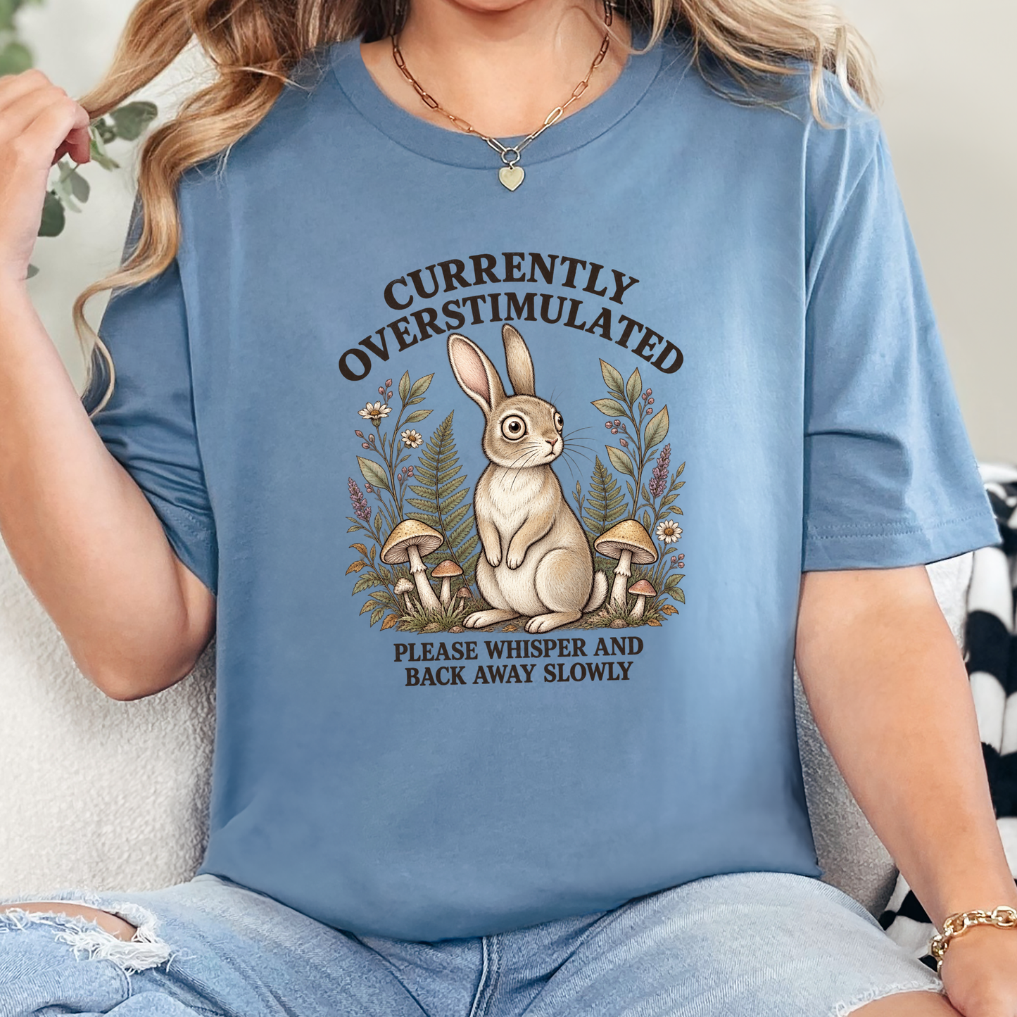 Wholesale Currently Overstimulated Rabbit Graphic Tee - Steel Blue