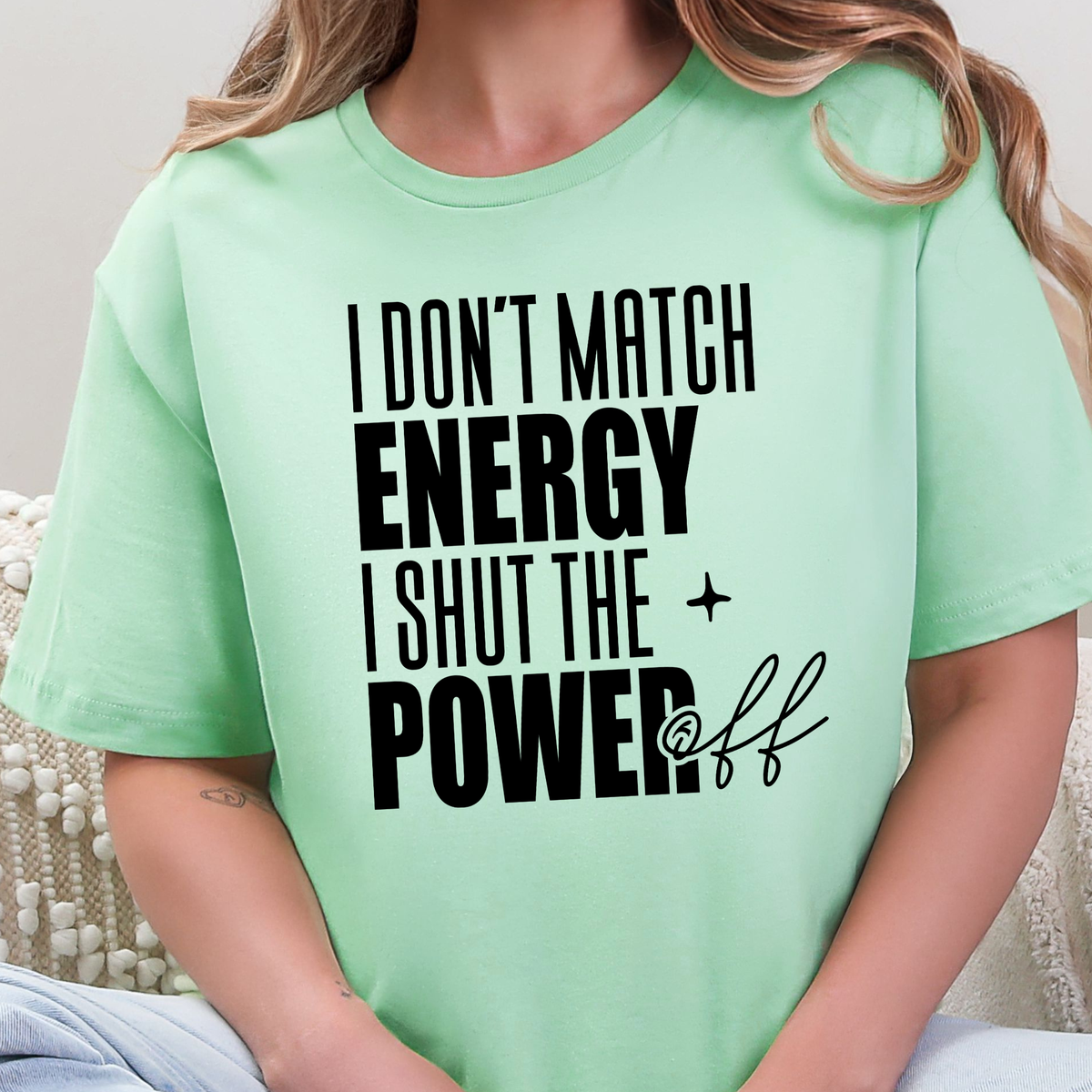 Wholesale Shut the Power Off Words Graphic Tee - Mint
