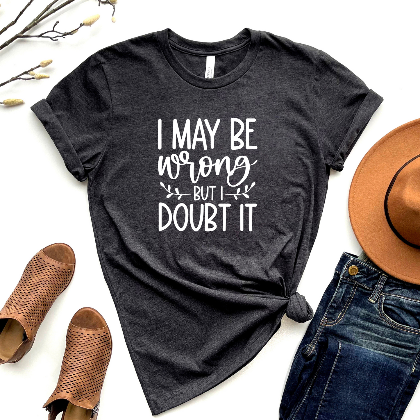 Wholesale I may be wrong Graphic Tee - Heather Charcoal Tee
