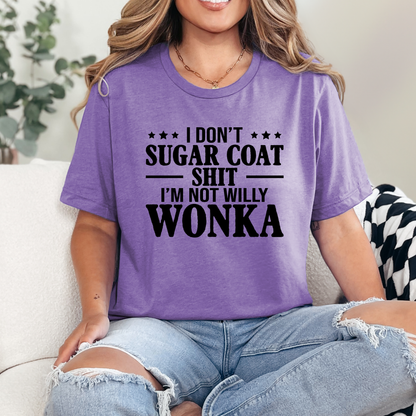 Wholesale Sugar Coat Not Willy Wonka Graphic Tee - Heather Team Purple Tee