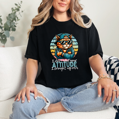Wholesale Don't Need Your Attitude Cat Graphic Tee - Black Tee