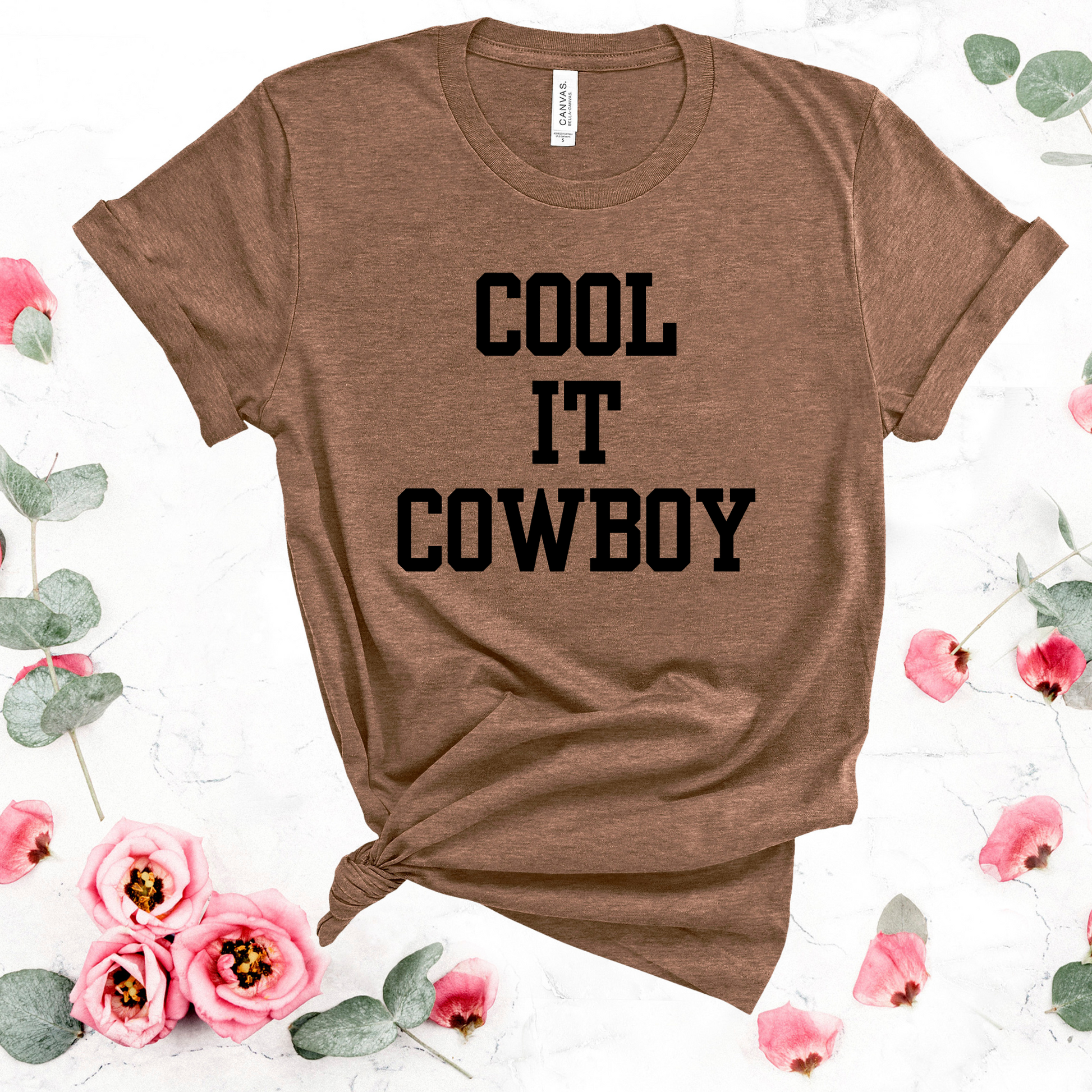 Wholesale Cool it Cowboy Graphic Tee - Heather Brown Tee