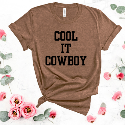 Wholesale Cool it Cowboy Graphic Tee - Heather Brown Tee
