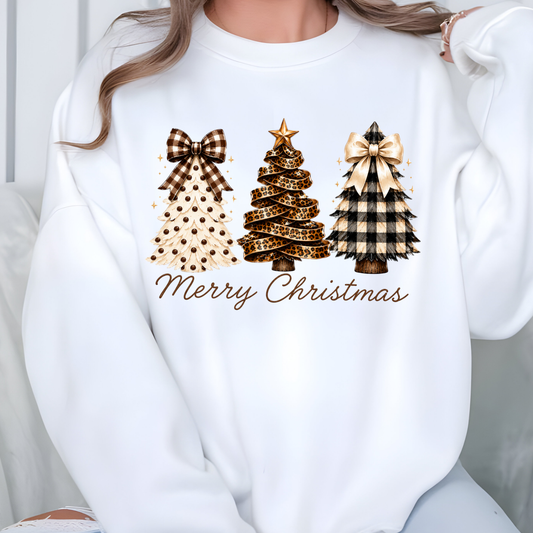 Wholesale Rustic Plaid Christmas Trees Graphic Sweatshirt - White
