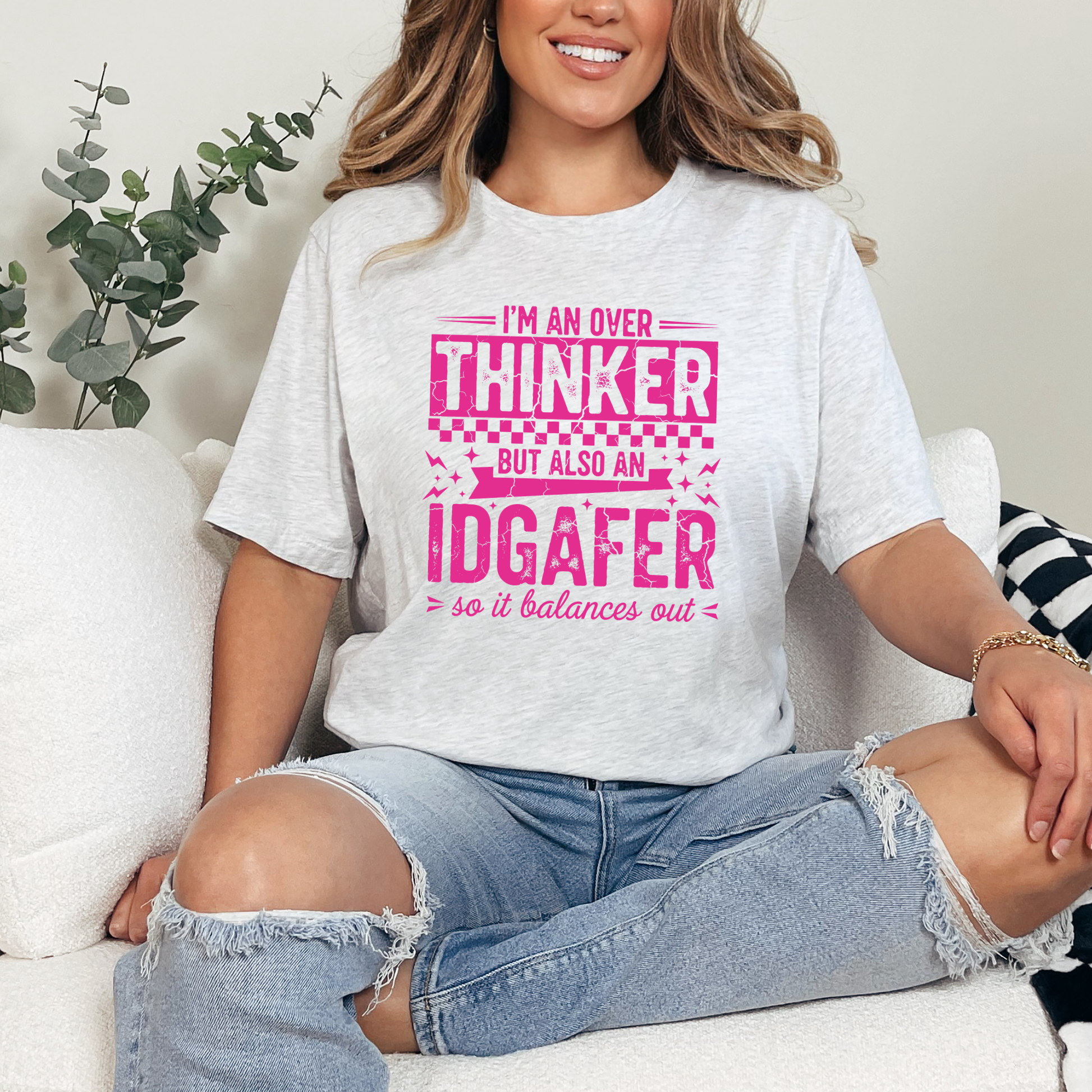 Wholesale Over Thinker IDGAFER Graphic Tee - Ash Tee